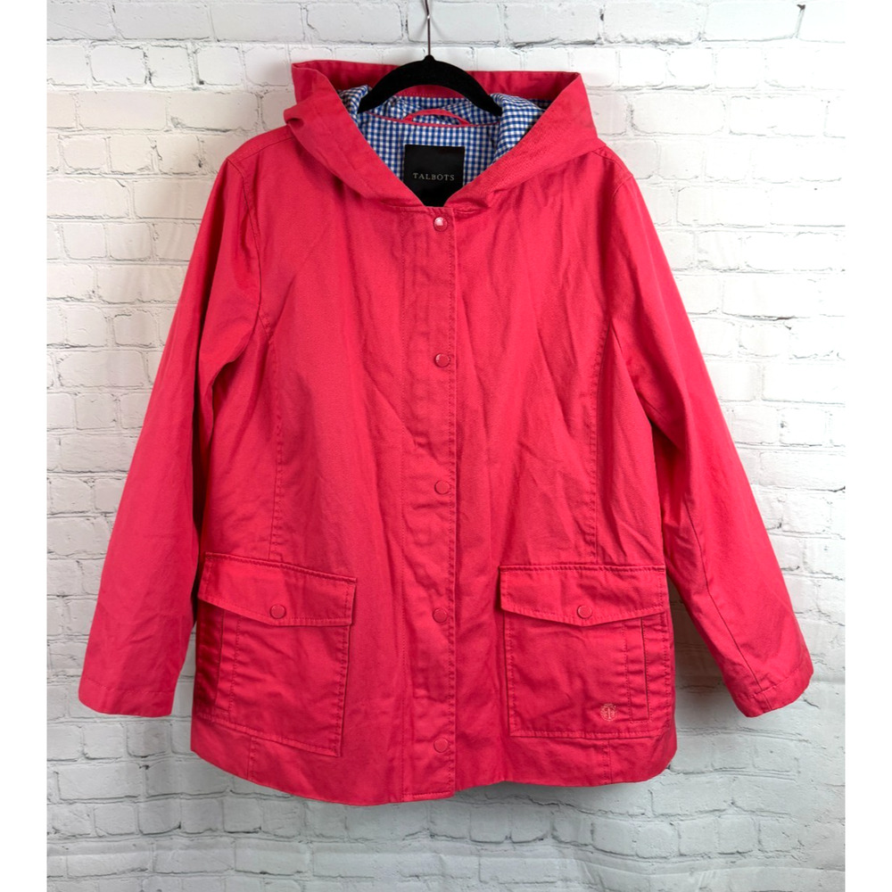 TALBOTS coral pink cotton hooded zipper anorak windbreaker size XL NWOT